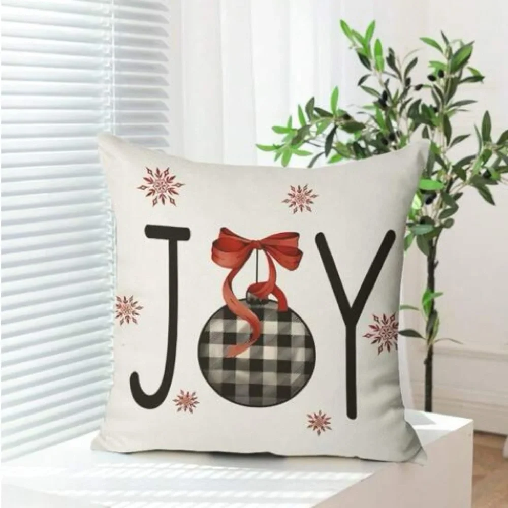 NWT- Set of 4- Red & Cream- Merry Christmas, Linen Pillow Covers Set 18x18